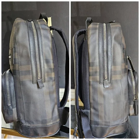 Authentic Burberry Marden Backpack London Check Coated Canvas with Leath…